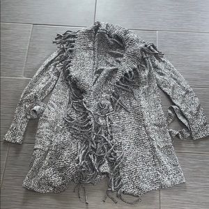 Black and white fringe front cardigan.